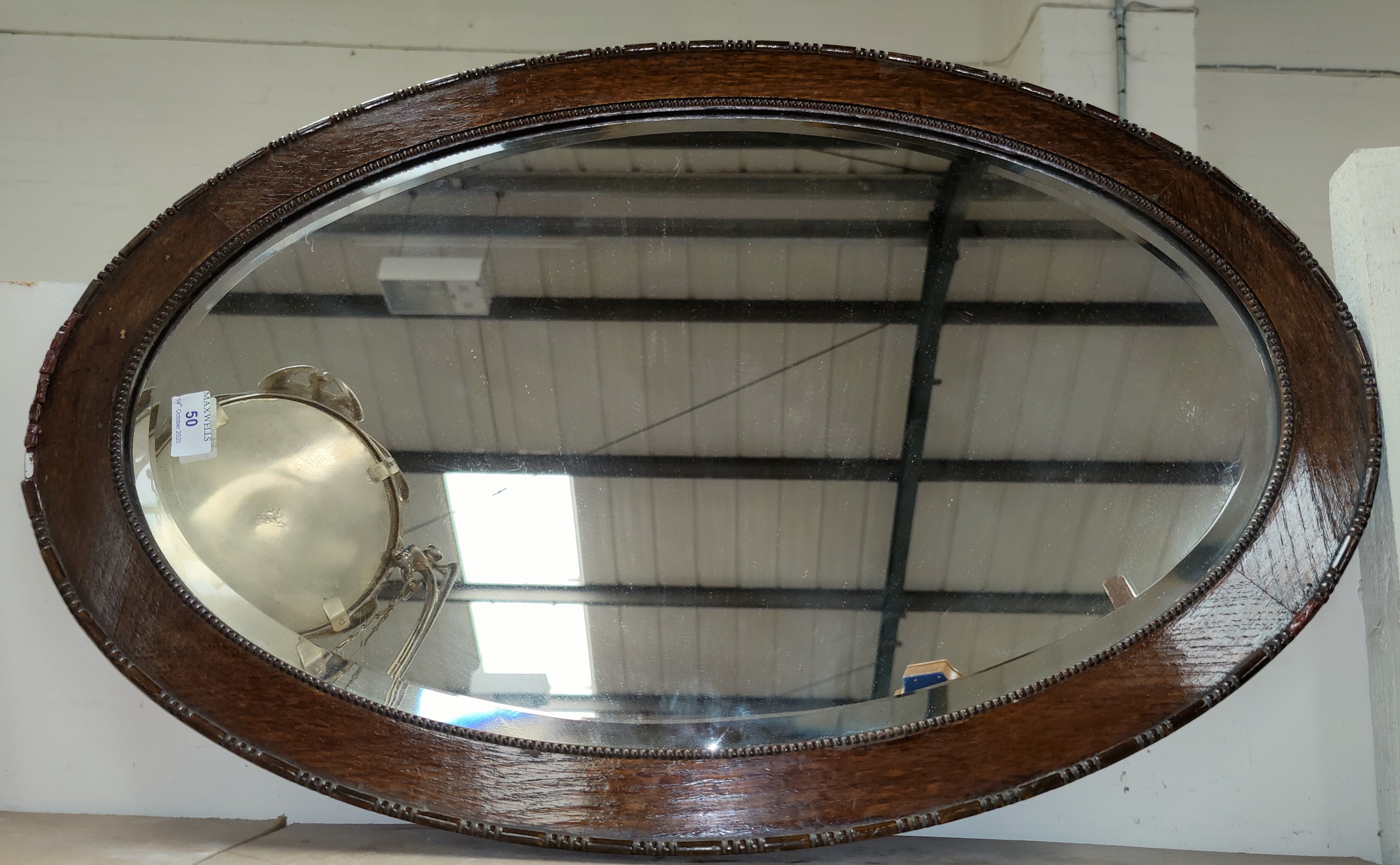 An oval oak framed wall mirror and a selection of decorative glassware etc. - Image 2 of 2