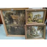 English Impressionist School, River landscape with mill, oil on artist's board, unsigned, 59 x