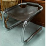 A 1950's /60's tubular chrome metal and brown leather backless chair / stool