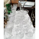 A set of 6 cut back hock glasses with triple knop stems; a set of 6 cut sundae dishes; glassware