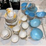 A 1950's Poole grey/blue coffee set, 15 pieces; a "Bracken" part tea set, 37 pieces approx