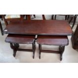 A mahogany reproduction nest of tables, coffee & 2 occasional tables; a coffee table with beaten