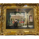 Deborah Jones: "Dingley's" flower shop, oil on board, signed, 29 x 39 cm, gilt framed