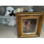 A highlighted print of a 'Man with Tankard', in a gilt frame + a selection of bric a brac.