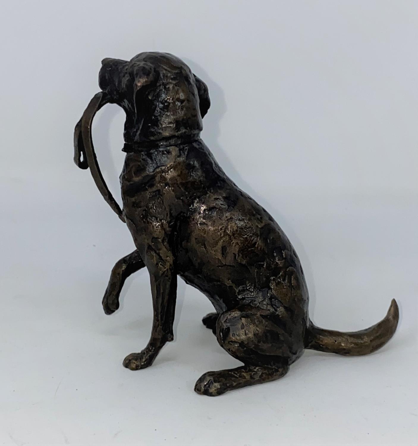 A modern limited edition bronze figure of a seated Labrador dog holding a lead in its mouth, 11cm, - Image 2 of 3