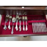 A period style Oneida silver plated canteen of cutlery, approx. 12 setting, in 3 height mahogany