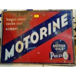 A pawn brokers exterior sign and enameled sign 'Prices Motorine Oils'
