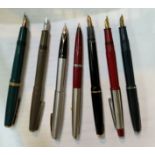 A selection of gold nib Parker and other pens