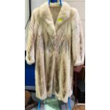 A pretty pale blonde / cream full length mink coat with darker chevron style surface pattern, no
