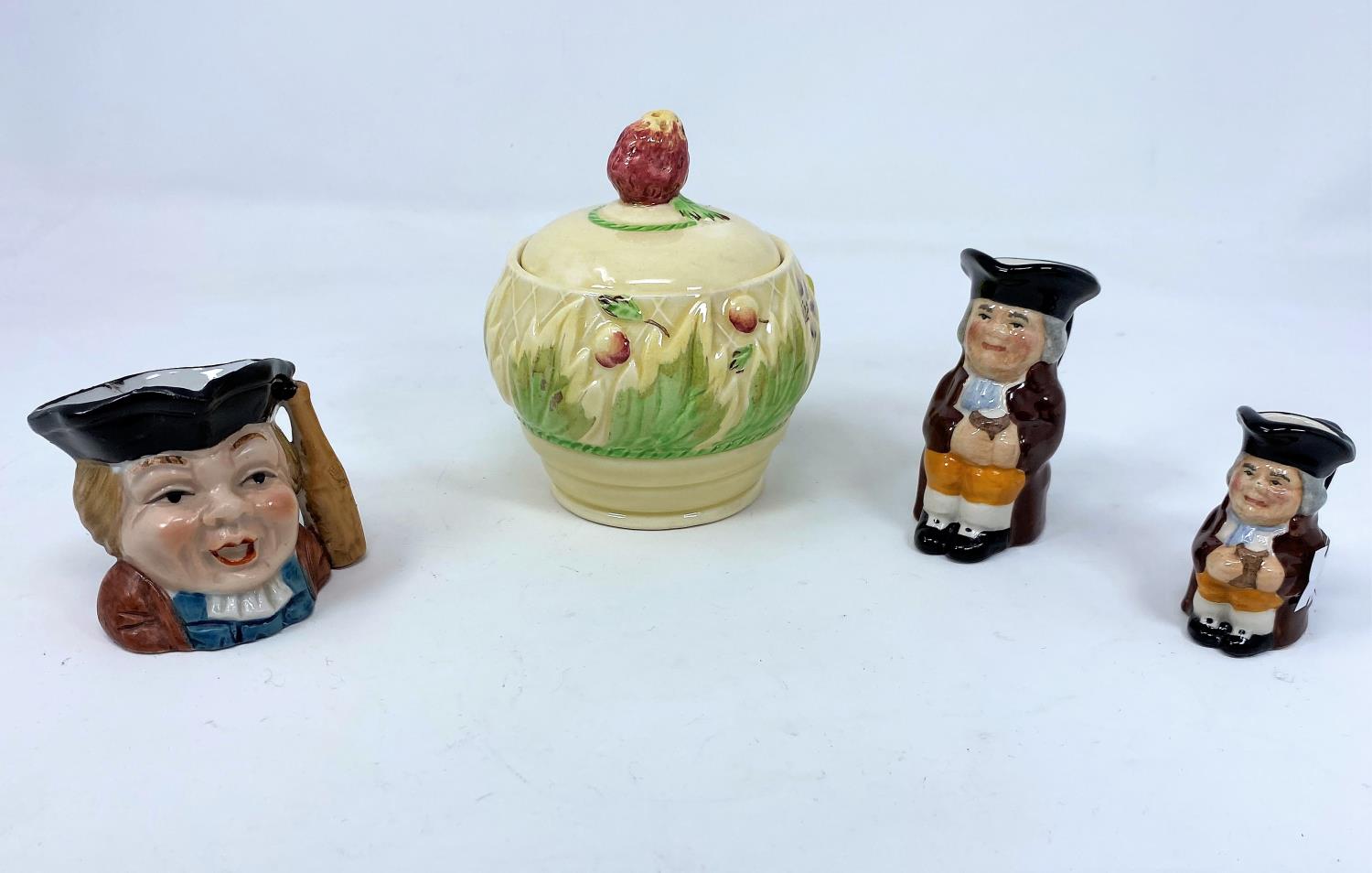 Clarice Cliff for Newport Pottery Company preserve pot with strawberry finial, leaf and fruit