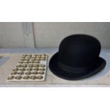 A Gent's Bowler Hat by Walter Barnard & Son of London and 40(NOS) RAF uniform buttons on cards