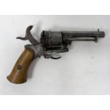 A 19th century Belgian pin fire 6 shot revolver with octagonal barrel (no side clips)