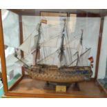 A hand built model of a 3 masted Spanish galleon 'S. Felipe', fully rigged, in display cabinet,