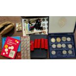 GREAT BRITAIN - 4 albums of coins, a case of crowns, brass weights, 1912 pennies