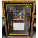 A film production still with a drawing of Pinocchio in a large gilt frame glazed, with certificate