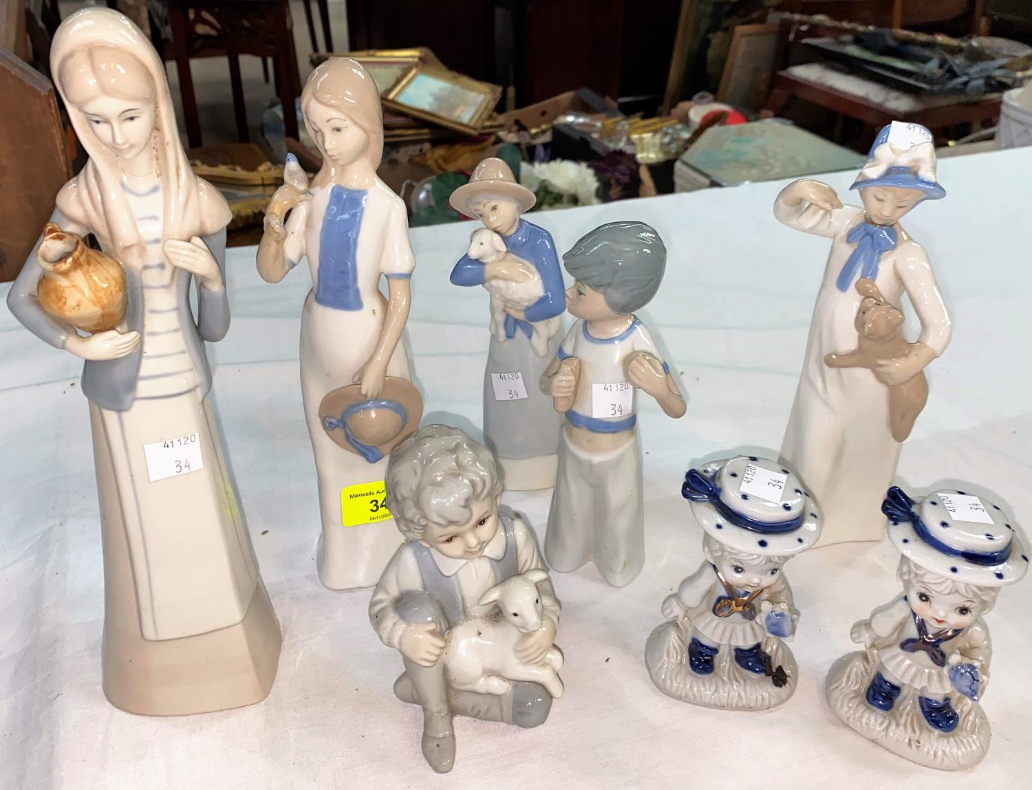 A selection of Lladro style figures by "Rex"; etc