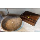 A 19th century inlaid rosewood writing box and a large circular maizer