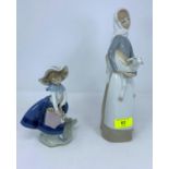 2 Lladro figures - girl with flowers; girl with lamb 31 & 27cm