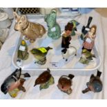 9 Beswick birds; 2 Royal Doulton Dickens figures - Sam Weller and Little Nell; 2 Sylvac animals