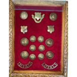 ROYAL NORTH LANCASHIRE Regiment cap badge, buttons etc framed