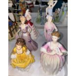 3 Royal Doulton figures - Susan HN3050; Eleanor HN3906; Coralie HN2307; 3 Coalport figures