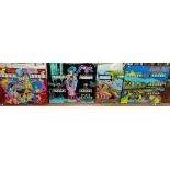 6 early game machine glass display panels including Sky Rider, Jumping Jack, Pinball etc