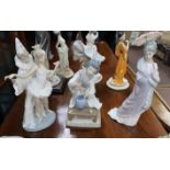 3 Lladro figures - Pierrot, a girl Geisha with flower & a lady with parasol