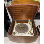 A GRUNDIG HiFi Black Box record player with BSR autochange deck, Sapele case; a vintage Pye record