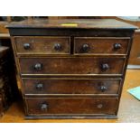 A late 19th early 20th Century mahogany apprentice chest of three long and two short drawers