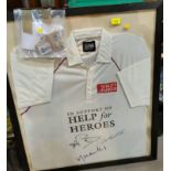 An England cricket shirt signed by Derek Pringle, Vic Marks & Freddie Flintoff framed and glazed;