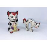 2 Lorna Bailey Cats - Music Cat (1 of 3); Cat with Upside Down Mouse (marked sample 1.4.97)