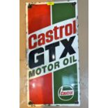 A vintage enamel ad sign Castrol GTX Motor Oil height 60cm x width 30cm with convex form
