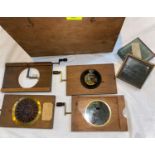 5 19th century revolving mechanical Magic Lantern slides (one no glass) & a selection of other