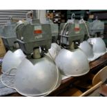 A set of 6 Holophane very large industrial pendant light fittings, diameter 46cm, height 67cm