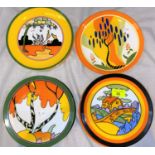 A collection of 10 Wedgwood Clarice Cliff style hand-painted plates