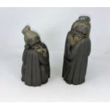 2 Lladro Society bisque figures - crouching oriental monk height 18cm, oriental monk height 21cm