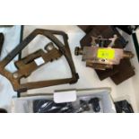 Two brass dinometers; a military belt; a modern digital camera; various RAF items