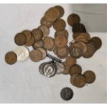 A WWI medal and a small selection of coins