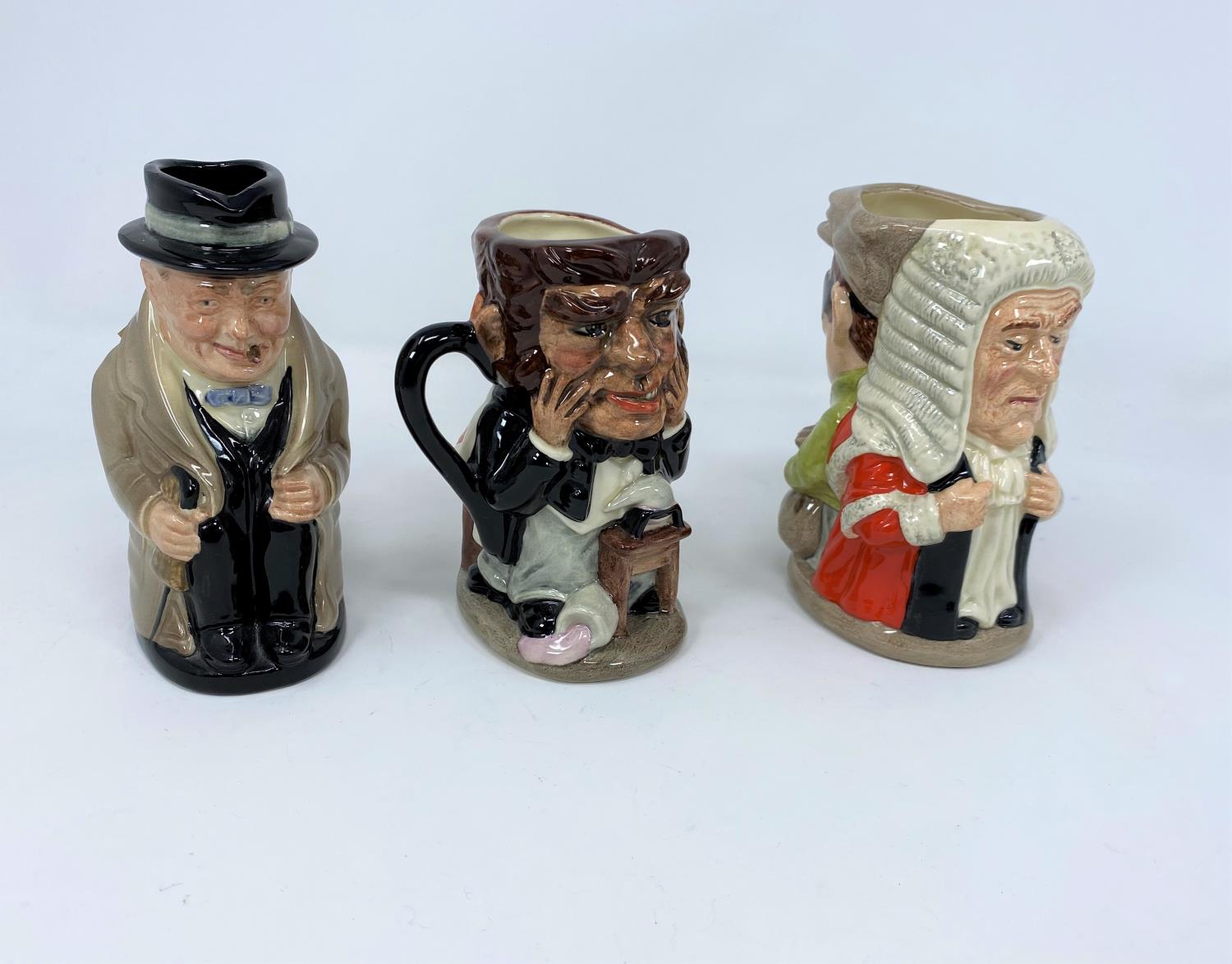 Royal Doulton Toby jug Winston Churchill height 14.5cm; 2 double faced character jugs - The