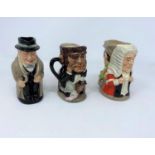 Royal Doulton Toby jug Winston Churchill height 14.5cm; 2 double faced character jugs - The