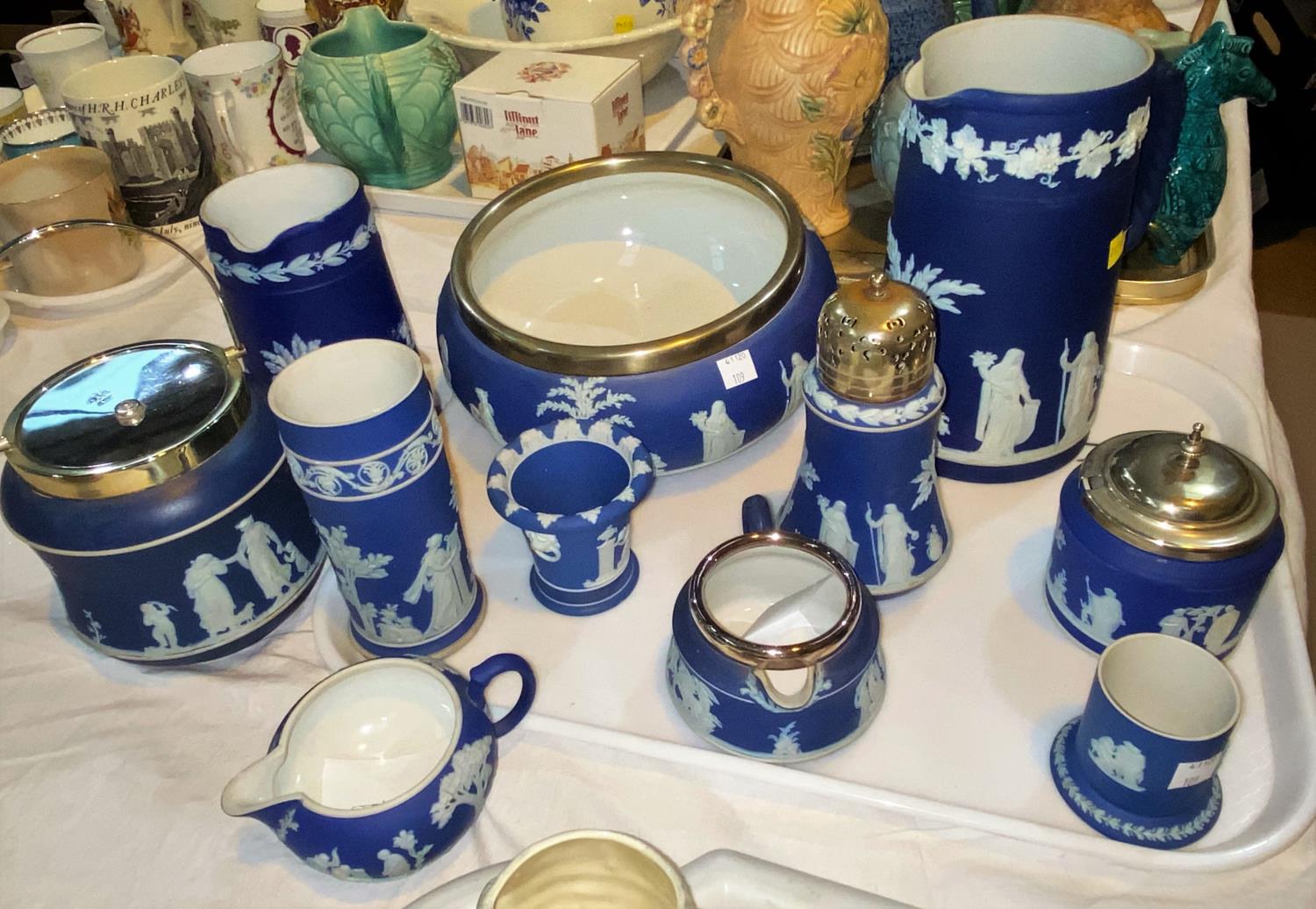 A selection of Wedgwood Jasperware including jugs, bowls etc