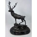After Mene, a modern 'animalier' bronze depicting a stag, on grey marble base