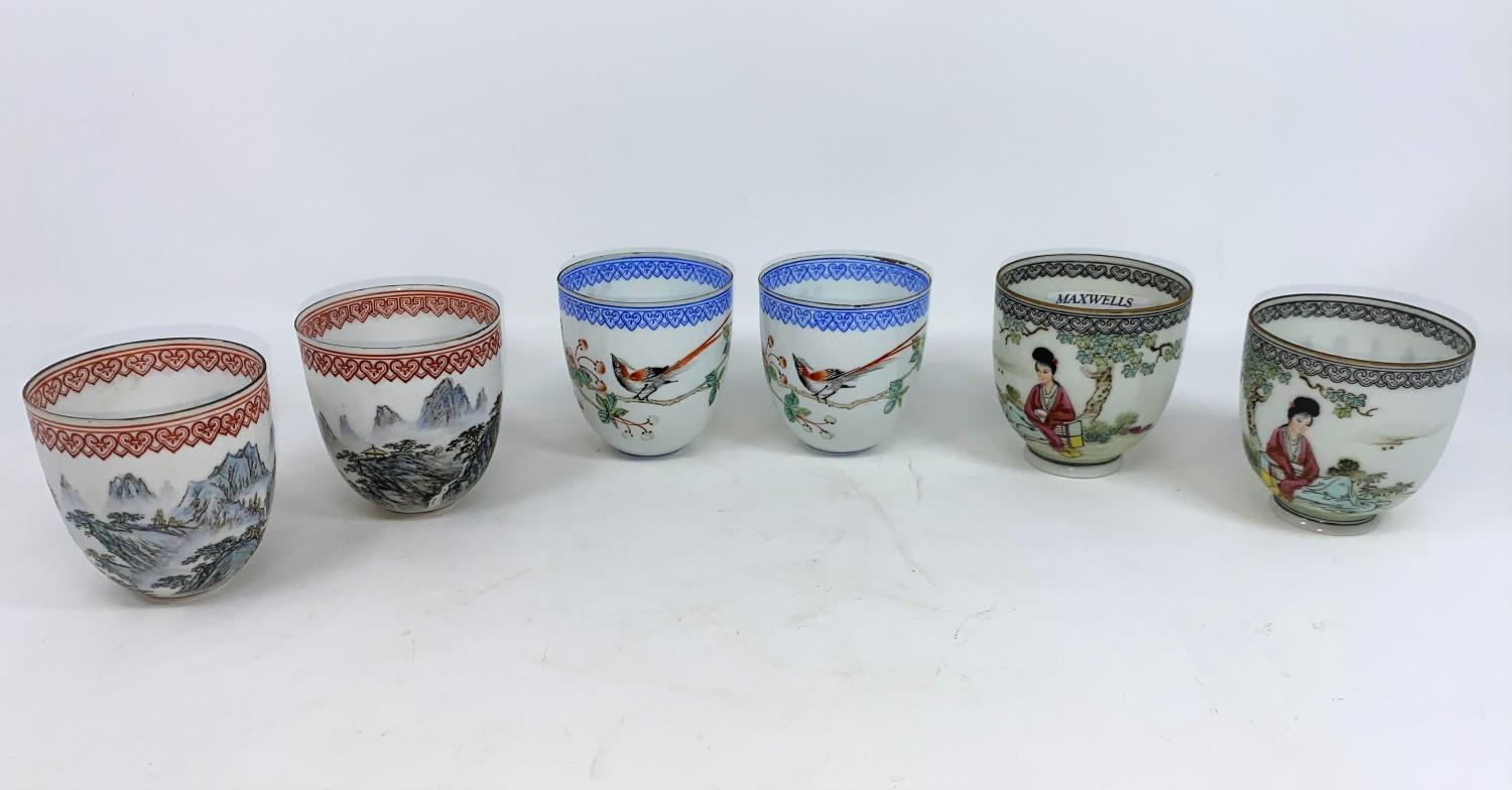 Three pairs of Chinese fine porcelain bowls with traditional scenes,