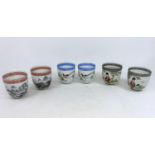 Three pairs of Chinese fine porcelain bowls with traditional scenes,