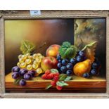 J F Smith: Still life of fruit, oil on board, signed, framed