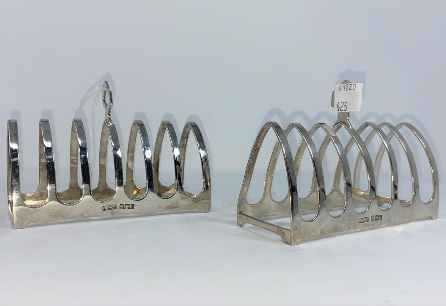 A pair of arched hallmarked silver 6 division toast racks Sheffield 1933 5 gm