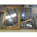 A bevelled edge wall mirror in rectangular gilt frame; 2 others