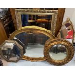 Five various gilt framed mirrors