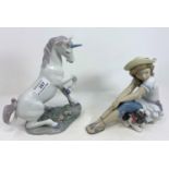 Two Lladro groups: girl with puppy & girl with unicorn