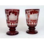 A 19th century Bohemian pair of glass items with red overlay and etching